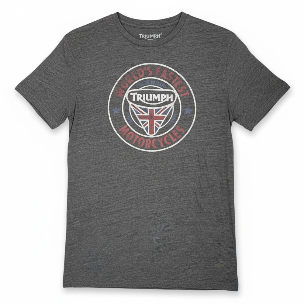 Triumph Motorcycles Lucky Brand Dark Grey Men's Small Stretch T-Shirt Y2K Moto